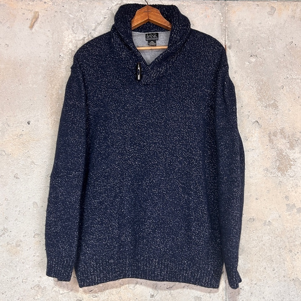 JoS A Bank exclusive collection wool navy blue knit collared sweater 2XL